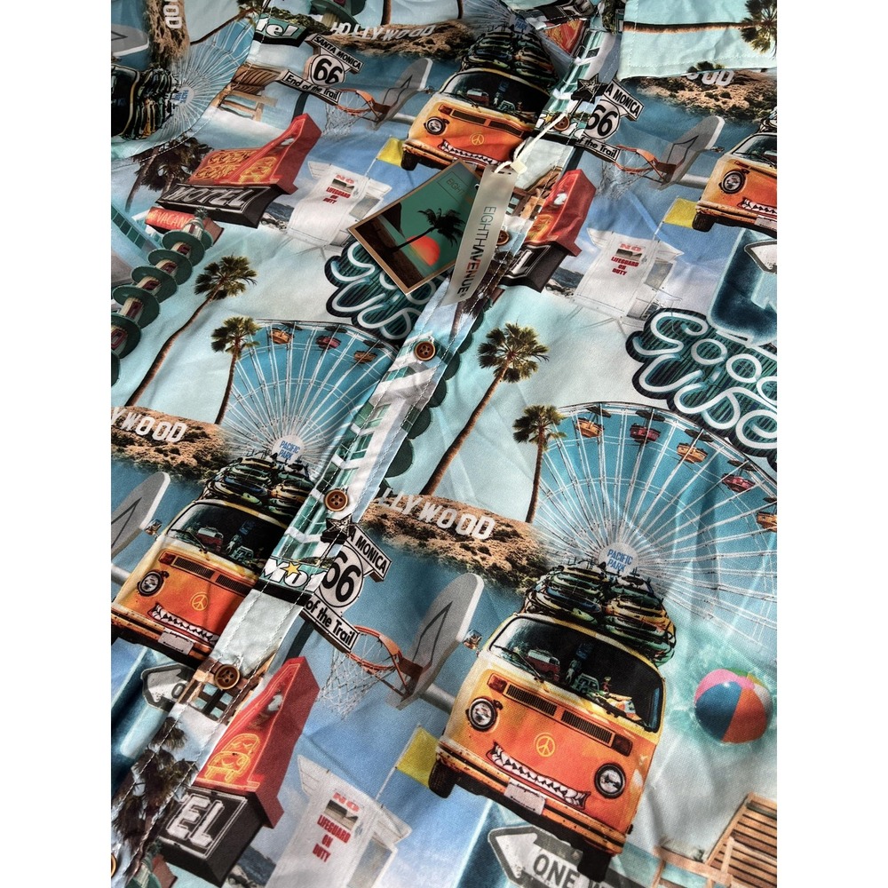 Eighth Avenue Shirt Mens XL Good Vibes California Print Short Sleeve Button Up - Picture 3 of 12